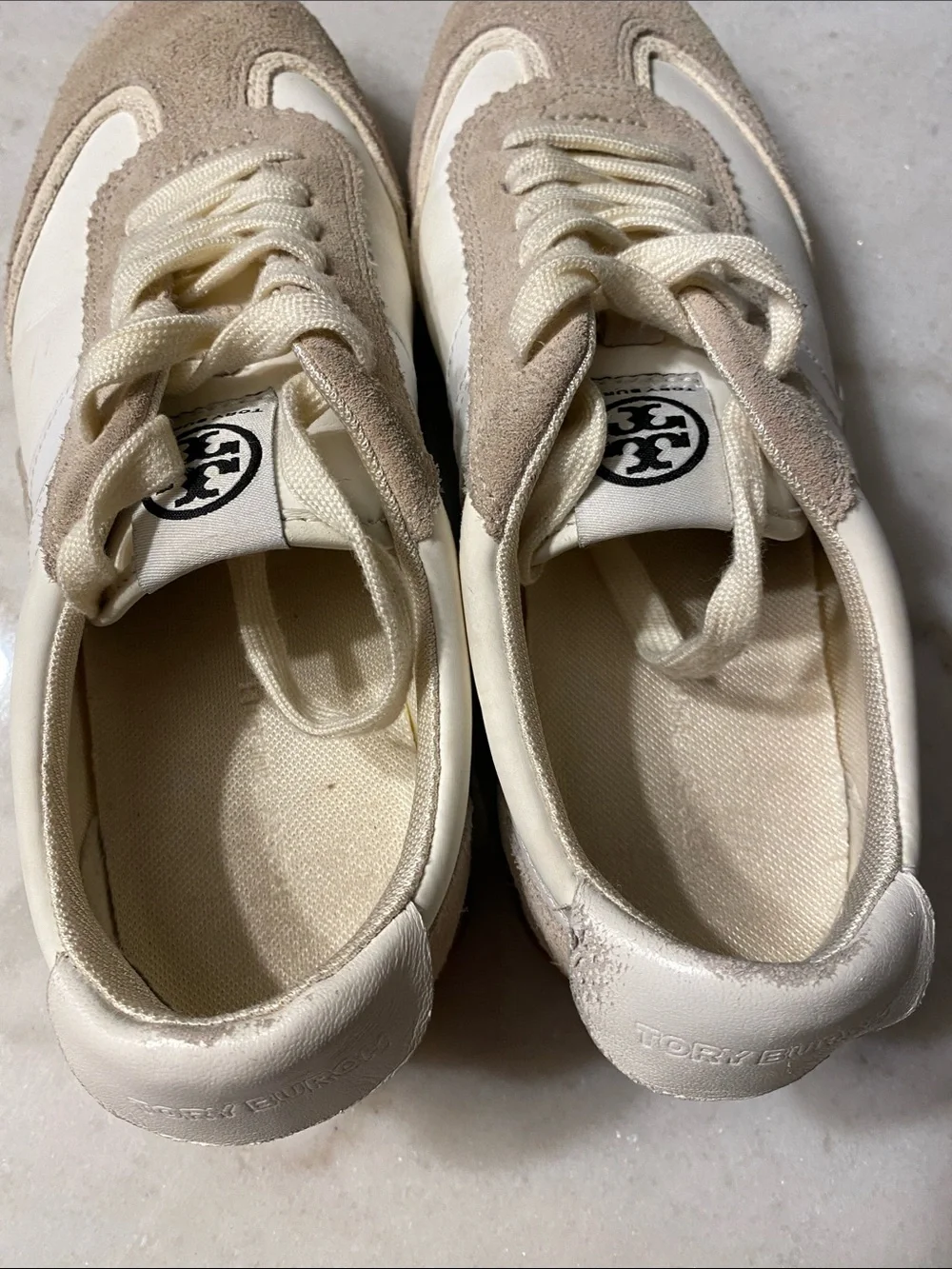 Tory Burch Cream & Beige Suede Trim Sneakers size 6.5